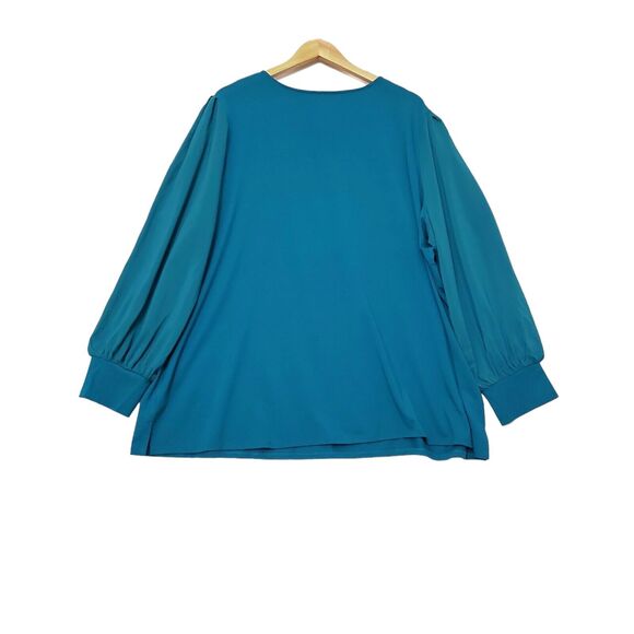Susan Graver Liquid Knit Long Balloon Sleeve Tunic Top Plus Size 3X Blue V Neck - Picture 2 of 8